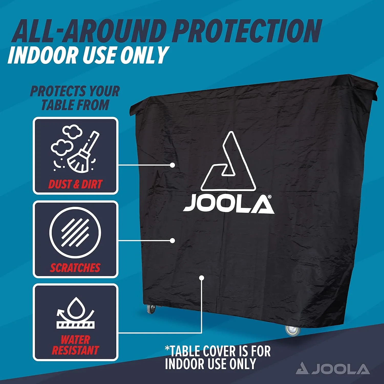 JOOLA Indoor Ping Pong Table Cover Fits Both Folding Tables & Flat Tables with Nets - Easy Lift Water Resistant Table Tennis Cover - Dual Function, Fits 9x5 Tables in Upright or Down Positions