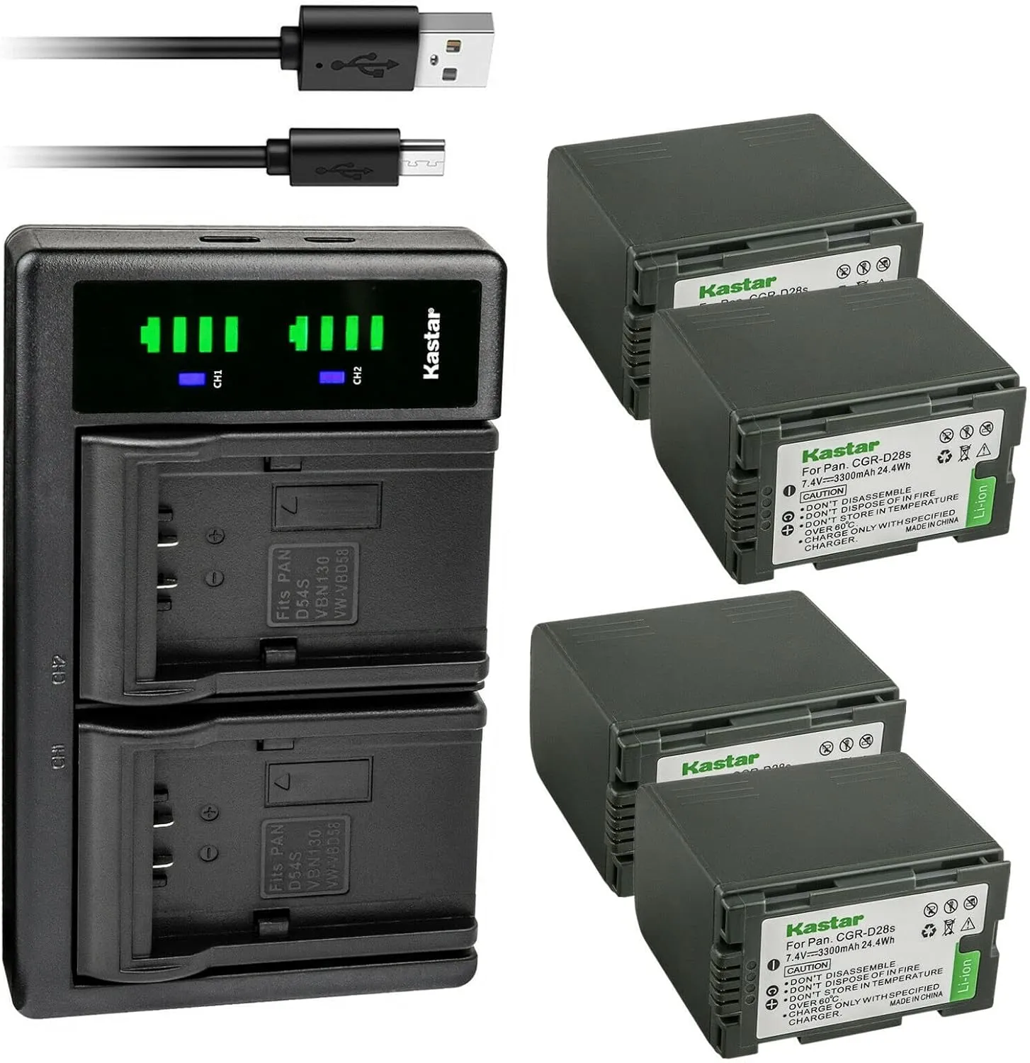 Kastar 4-Pack CGR-D28 Battery and LTD2 USB Charger Replacement for Panasonic CGA-D320, CGA-D320A/1B, CGA-D320E/1B, CGR-D28, CGR-D28A/1B, CGR-D28R, CGR-D28S, CGR-D28SE/1B, CGR-D320, CGR-D320A/1B