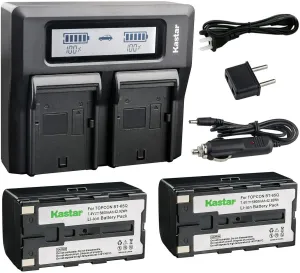Kastar Battery 2 Pack and LCD Dual Fast Charger for Topcon BT-65Q, Topcon BC-30 BC-30D BT-30, Topcon Total Stations FC-200 FC-2200 FC-2500 GPT-7000i GTS-750 GTS-751 GPT-7500 GTS-900 GPT-9000