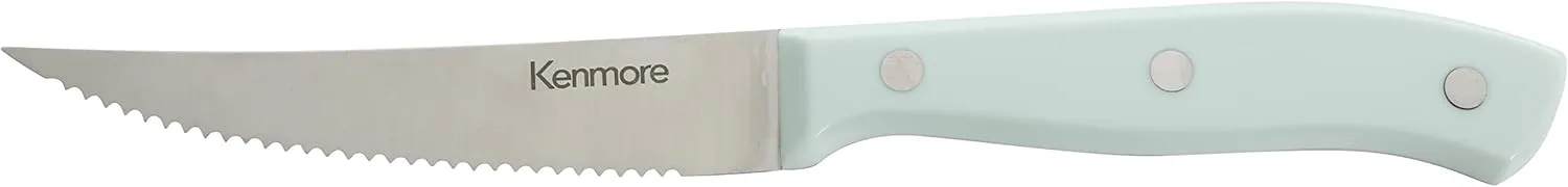 Kenmore Kane Stainless Steel Stamped Triple-Riveted Knife Block Set, 14-Piece, Glacier Blue