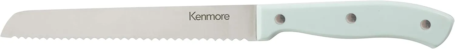 Kenmore Kane Stainless Steel Stamped Triple-Riveted Knife Block Set, 14-Piece, Glacier Blue