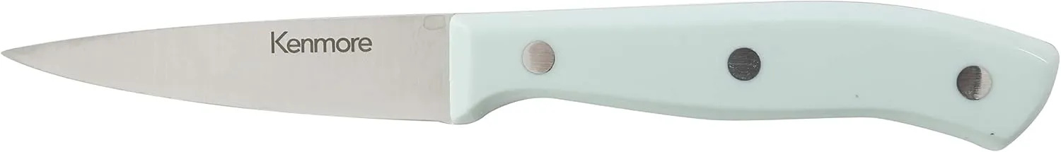Kenmore Kane Stainless Steel Stamped Triple-Riveted Knife Block Set, 14-Piece, Glacier Blue