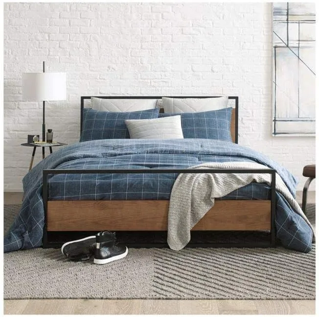 Kenneth Cole New York - Queen Duvet Cover Set, Reversible Cotton Bedding with Matching Shams, Modern Home Decor (Holden Grid Blue, Queen)