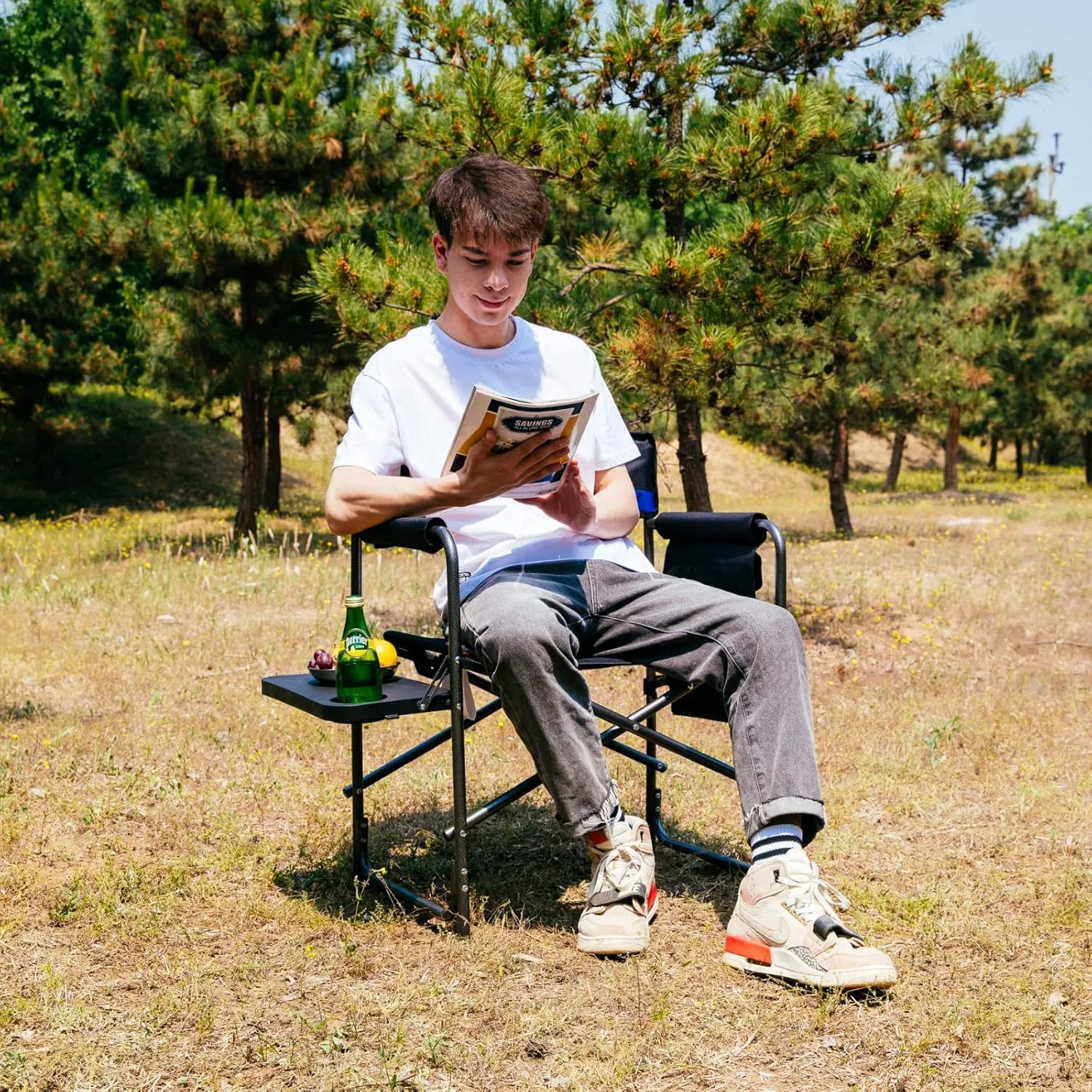 KingCamp Camping Directors Chair with Side Table, Cup Holder and Side Pocket for Adults Heavy Duty Folding Chair Support 396 lbs for Fishing, Picnic, Barbecue, Camping, Garden