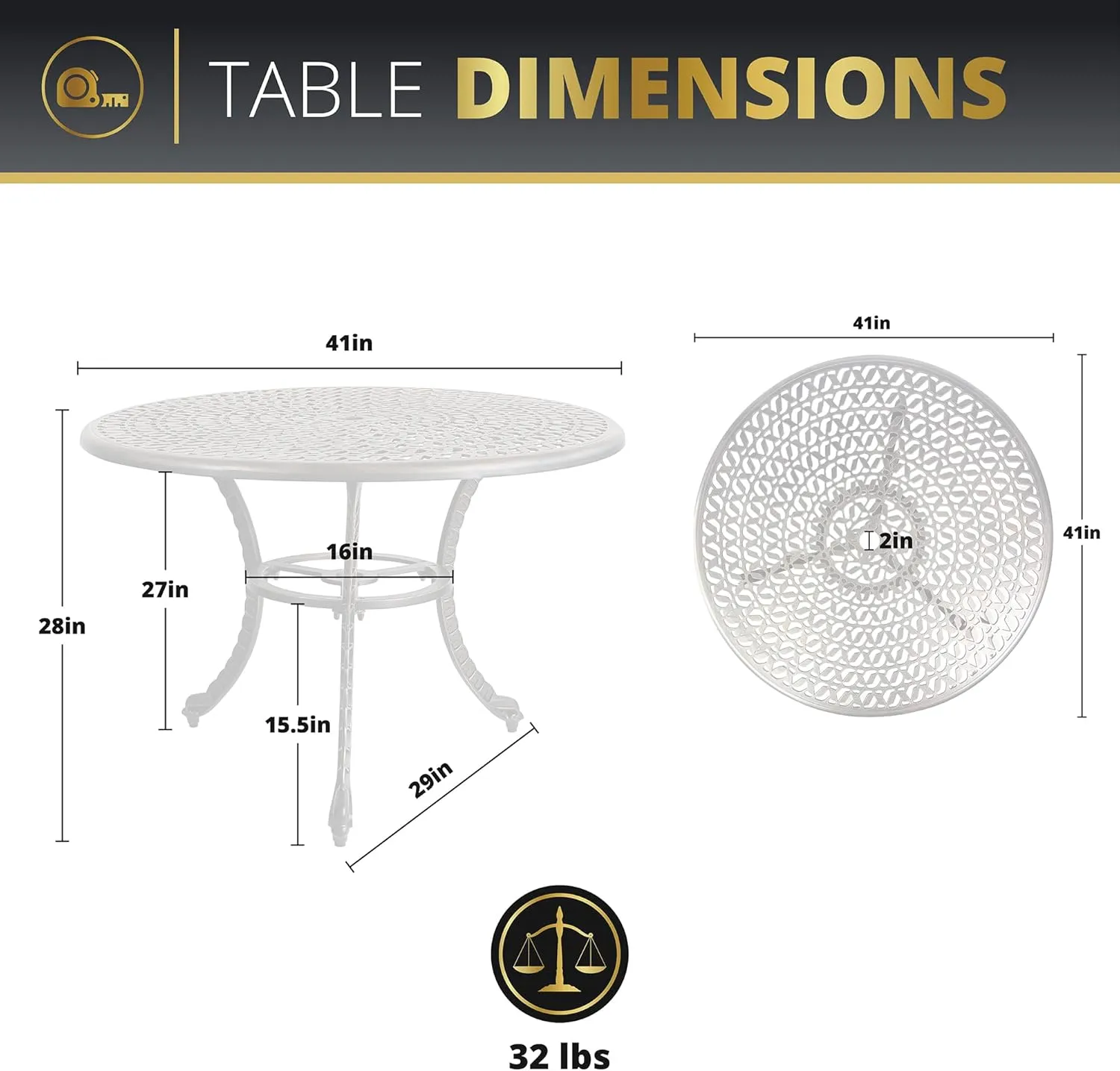Kinger Home 5-Piece Cast Aluminum Outdoor Dining Furniture Set for 4, Round Patio Table and Chairs for 4 with Cushions, Outdoor Furniture Set with Umbrella Hole, All-Weather Patio Dining Set