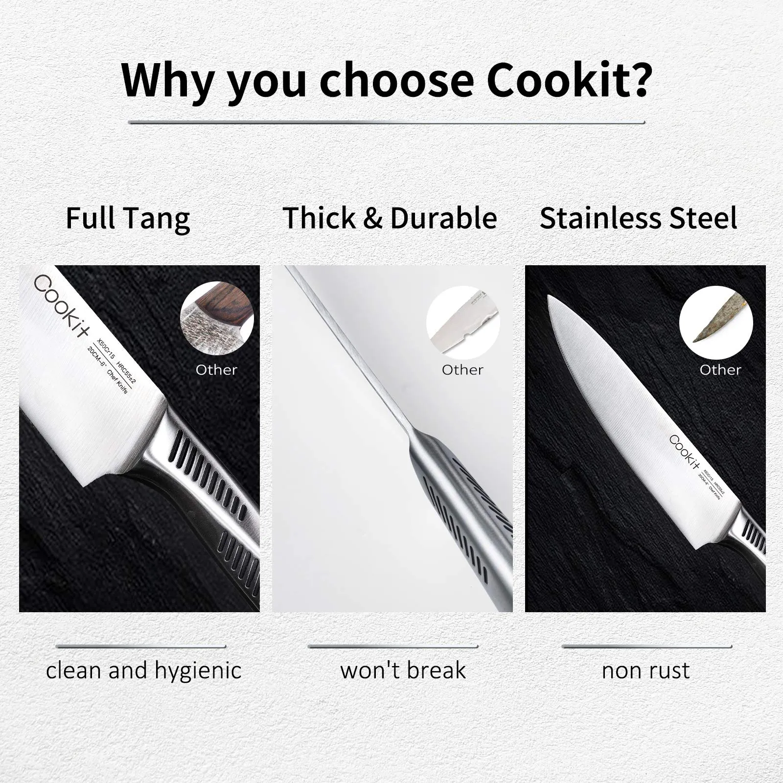 Kitchen Knife Set; 15 Piece Knife Sets with Block; Chef Knives with Non-Slip German Stainless