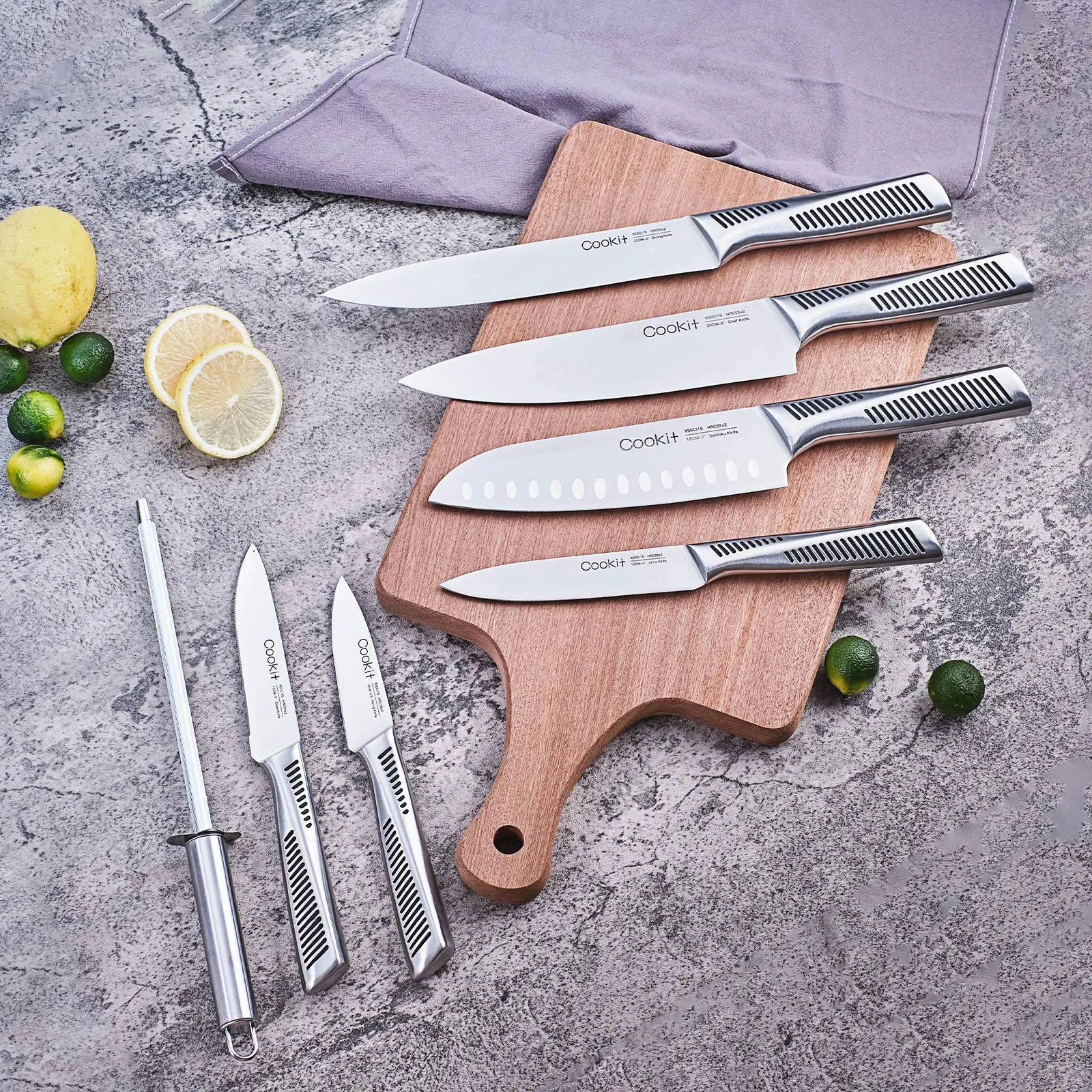 Kitchen Knife Set; 15 Piece Knife Sets with Block; Chef Knives with Non-Slip German Stainless