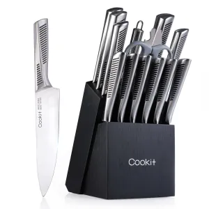 Kitchen Knife Set; 15 Piece Knife Sets with Block; Chef Knives with Non-Slip German Stainless
