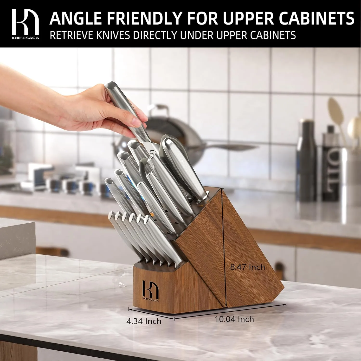 Kitchen Knife Set with Block 17 Pcs, Knife Block Set, Japanese High Carbon Stainless Steel Knives Set for Kitchen with Sharpener, Razor Sharp Premium Block Knife Sets
