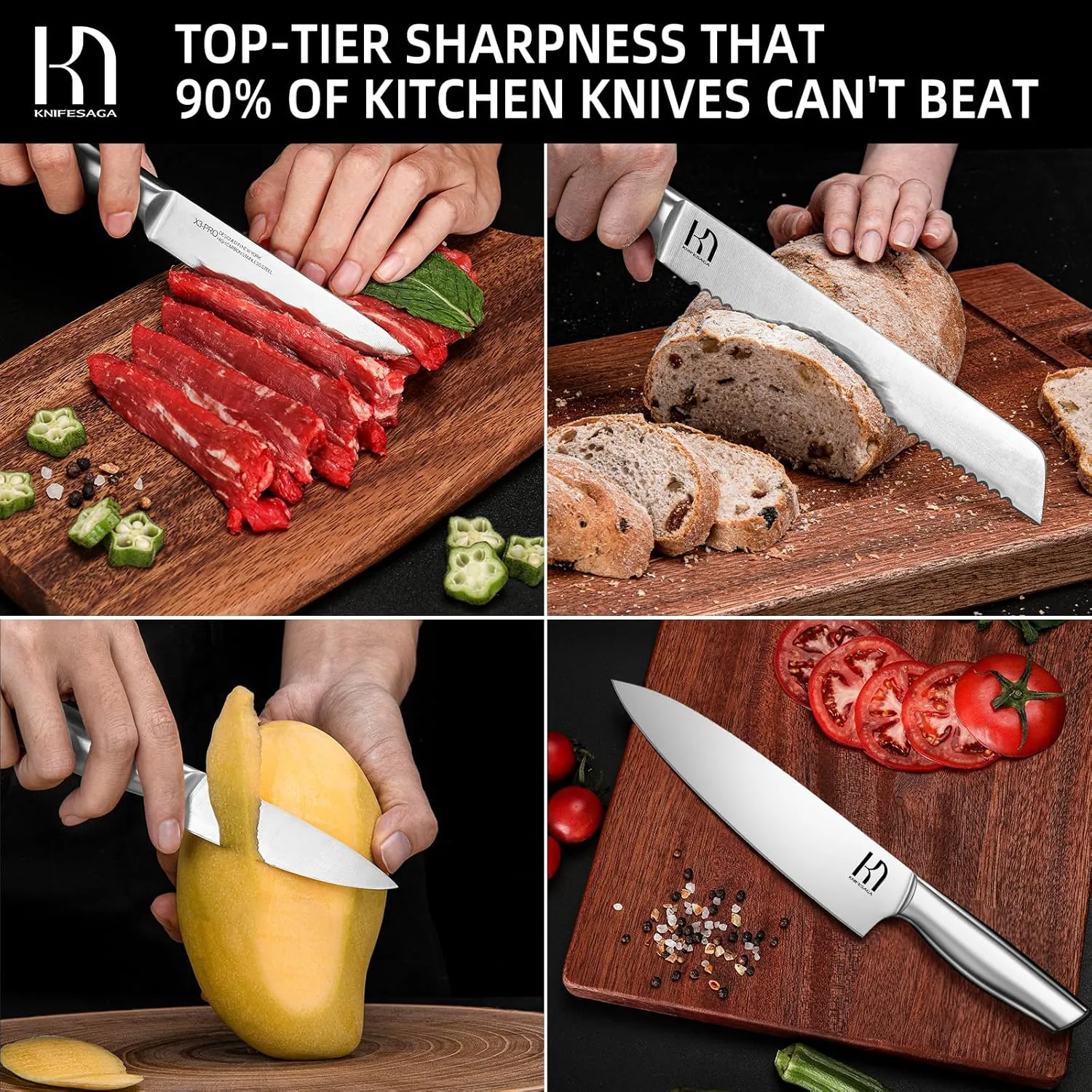 Kitchen Knife Set with Block 17 Pcs, Knife Block Set, Japanese High Carbon Stainless Steel Knives Set for Kitchen with Sharpener, Razor Sharp Premium Block Knife Sets