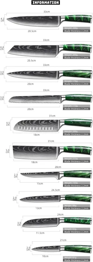 Kitchen Knife Sets, Damascus Laser Chef KnifeJapanese Knife Cooking Chef Knife Meat Slicing Knife Sashimi Twosun Knife Green Twig Cooking Tools (Color : 6pcs)