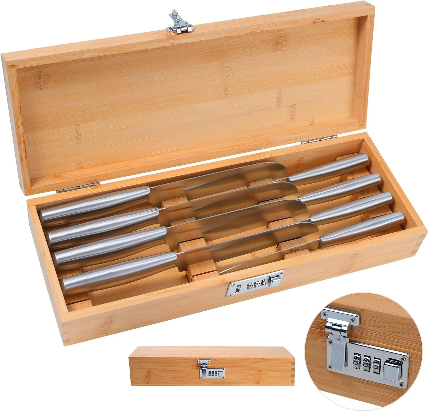Knife Box - Bamboo Kitchen Safe Lock Box, Child Proof Knife Storage Box, Kitchen in a Box with Combination (Knives Not Included)