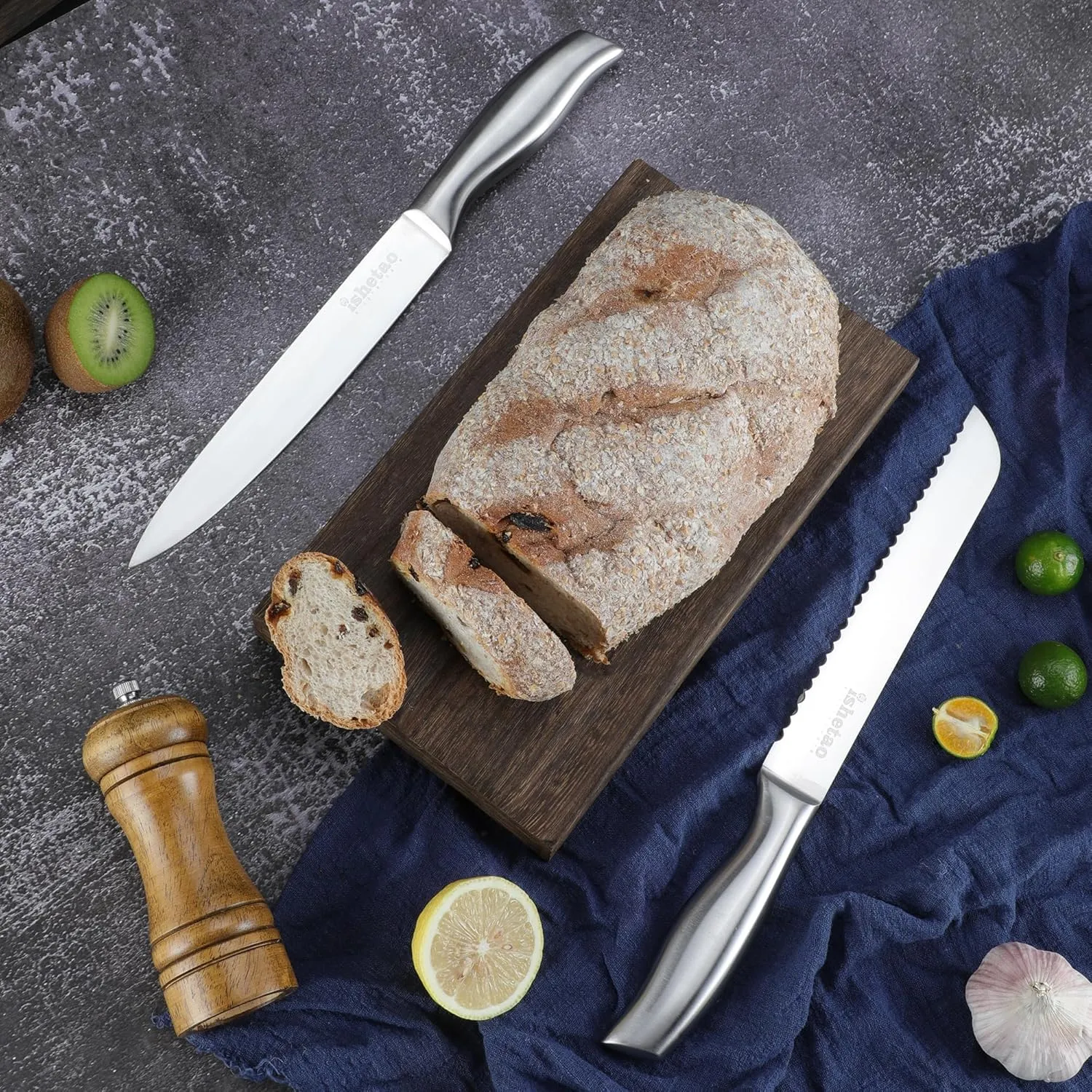 Knife Sets for Kitchen with Block, 15 Piece Kitchen Knife Set, Ultra Sharp Chef Knife Set for Kitchen, High Carbon Stainless Steel Knife Block Set with Sharpener, Silver
