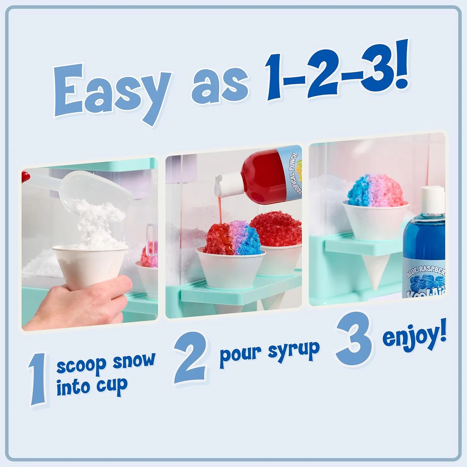 Kool-Aid Snow Cone Syrup Party Kit, Shaved Ice, Comes With Straws, Cups, Spoons, Flavors Of Tropical Punch, Grape, Blue Raspberry, Fun For Kids, Celebrations, Gifting, Multicolor