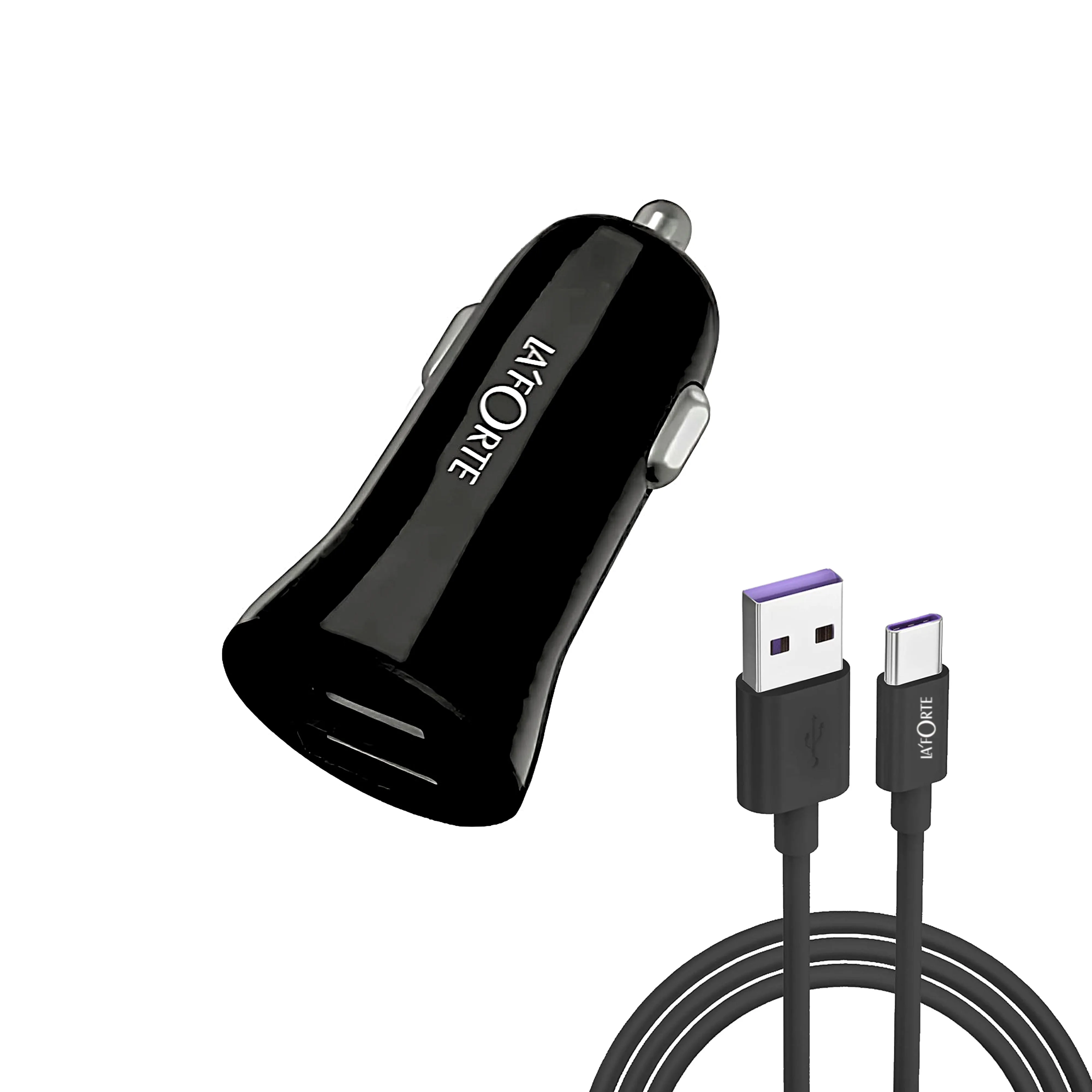 LA' FORTE Dual Port Car Charger 2.4 Amps with Type C Cable