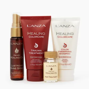 L'ANZA Mini Must Haves Kit, Products for Damaged and Colored Hair, Color Preserving Shampoo, Trauma Treatment & Lustrous Hair Spray, Sample Size Travel Set