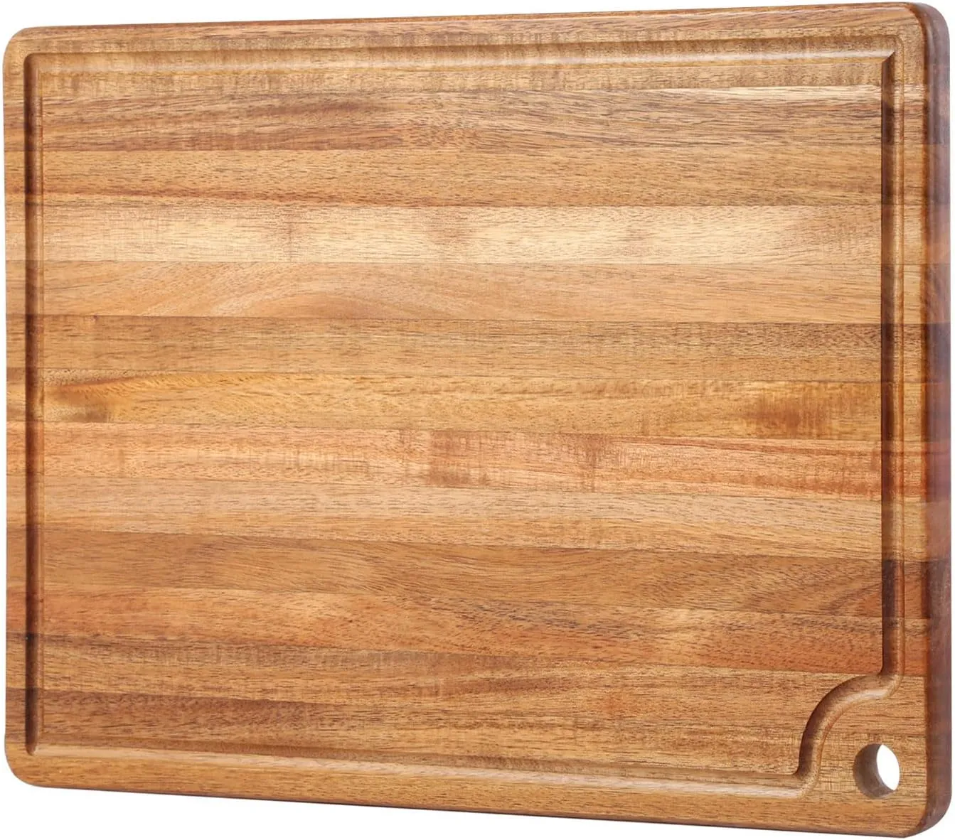 Large Acacia Wood Cutting Board for Kitchen - Caperci Better Chopping Board with Juice Groove & Handle Hole for Meat (Butcher Block) Vegetables and Cheese, 18 x 12 Inch
