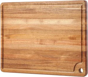 Large Acacia Wood Cutting Board for Kitchen - Caperci Better Chopping Board with Juice Groove & Handle Hole for Meat (Butcher Block) Vegetables and Cheese, 18 x 12 Inch