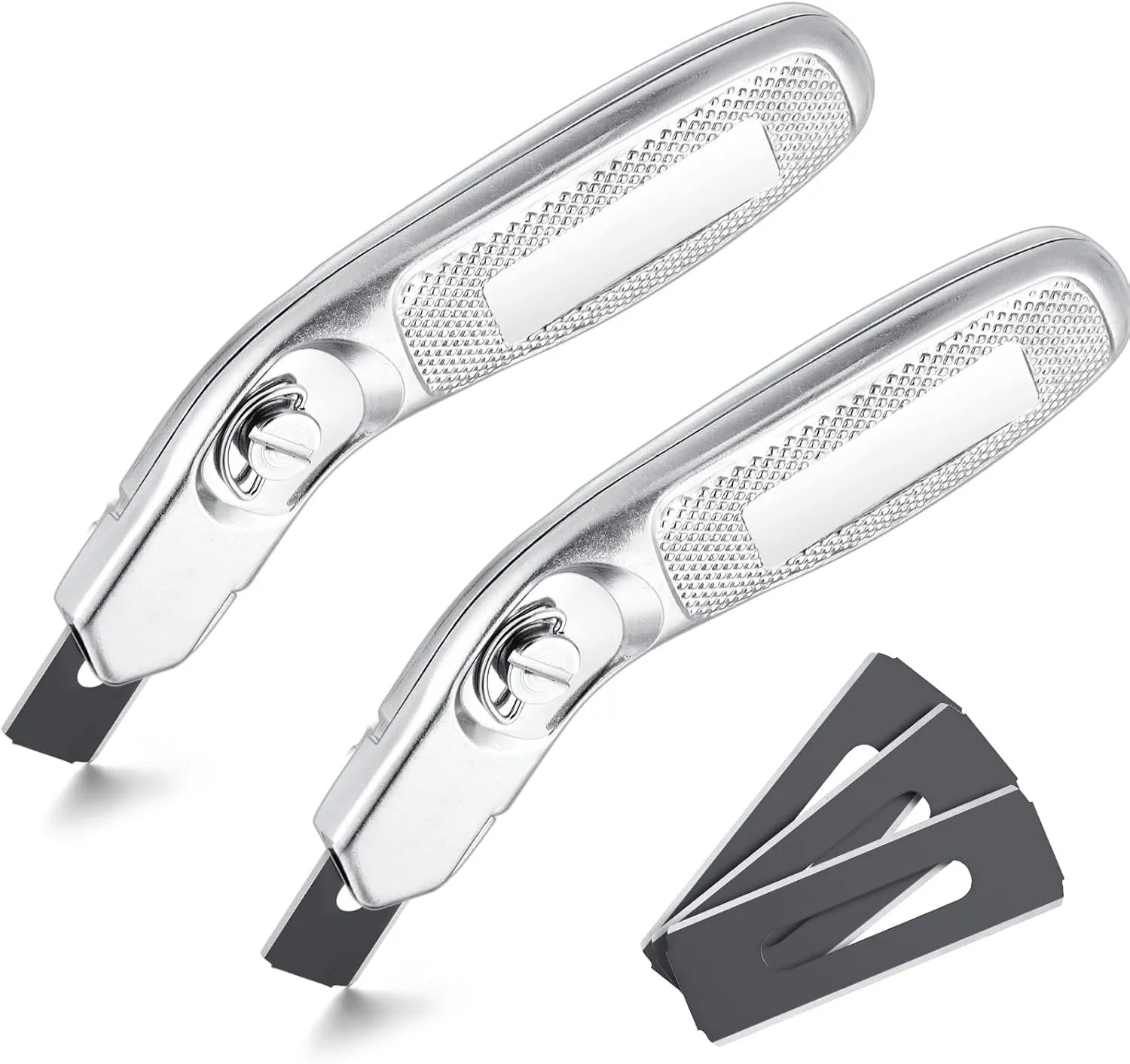 Lasnten 2 Pieces 6 Blades Knife for Cutting Carpet Heavy Duty Carpet Knife with 6 Blades Utility Tools for Box Cutter Roofing Purpose, Aluminum (Silver)