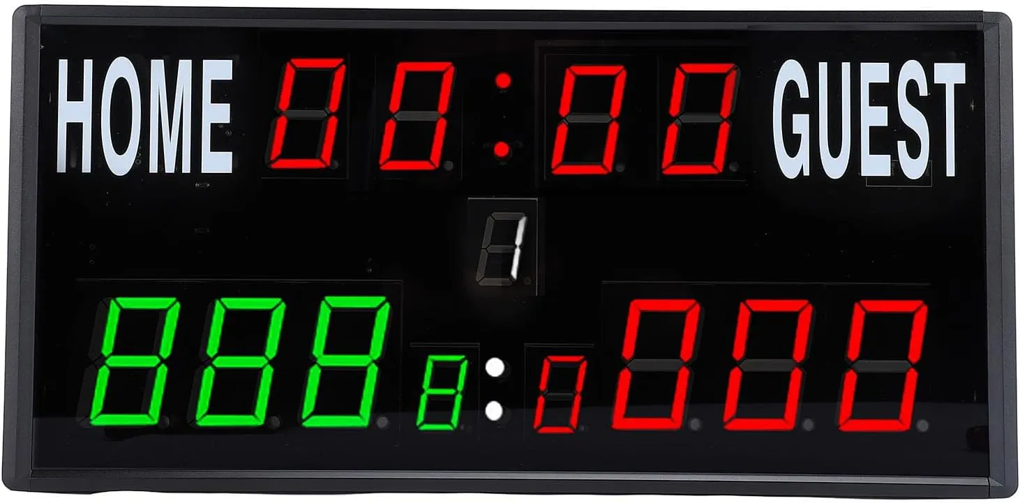 LED Scoreboard with Countdown Timer - Professional Sports Clock, Remote Control Up to 40ft, Wall Mountable, Durable Aluminum Alloy Design for Basketball, Table Tennis, Badminton