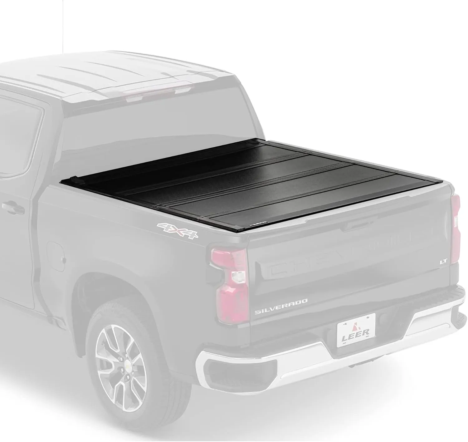 LEER HF650M Quad-Folding Truck Bed Tonneau Cover, Fits Chevy Silverado and GMC Sierra, Years 2019-2024, 5'8" Truck Bed, Black