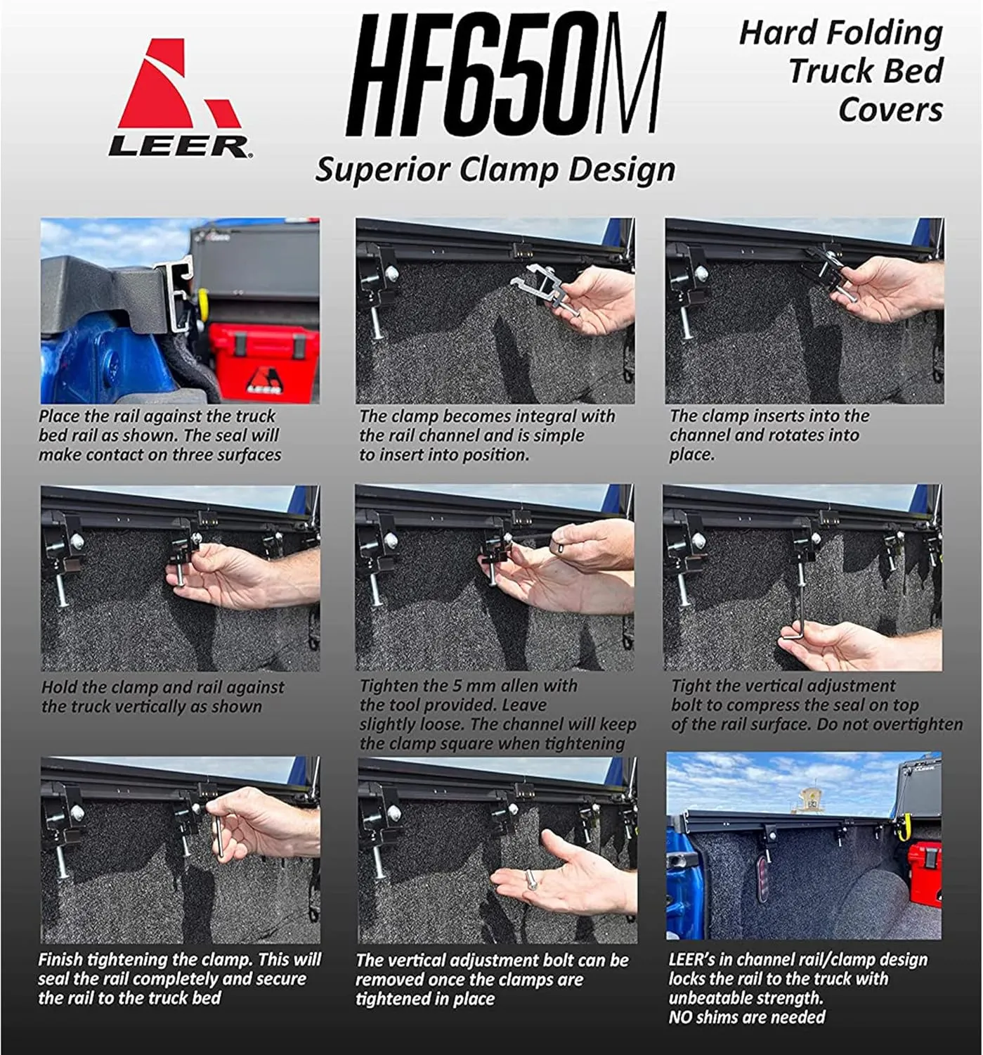 LEER HF650M Quad-Folding Truck Bed Tonneau Cover, Fits Chevy Silverado and GMC Sierra, Years 2019-2024, 5'8" Truck Bed, Black