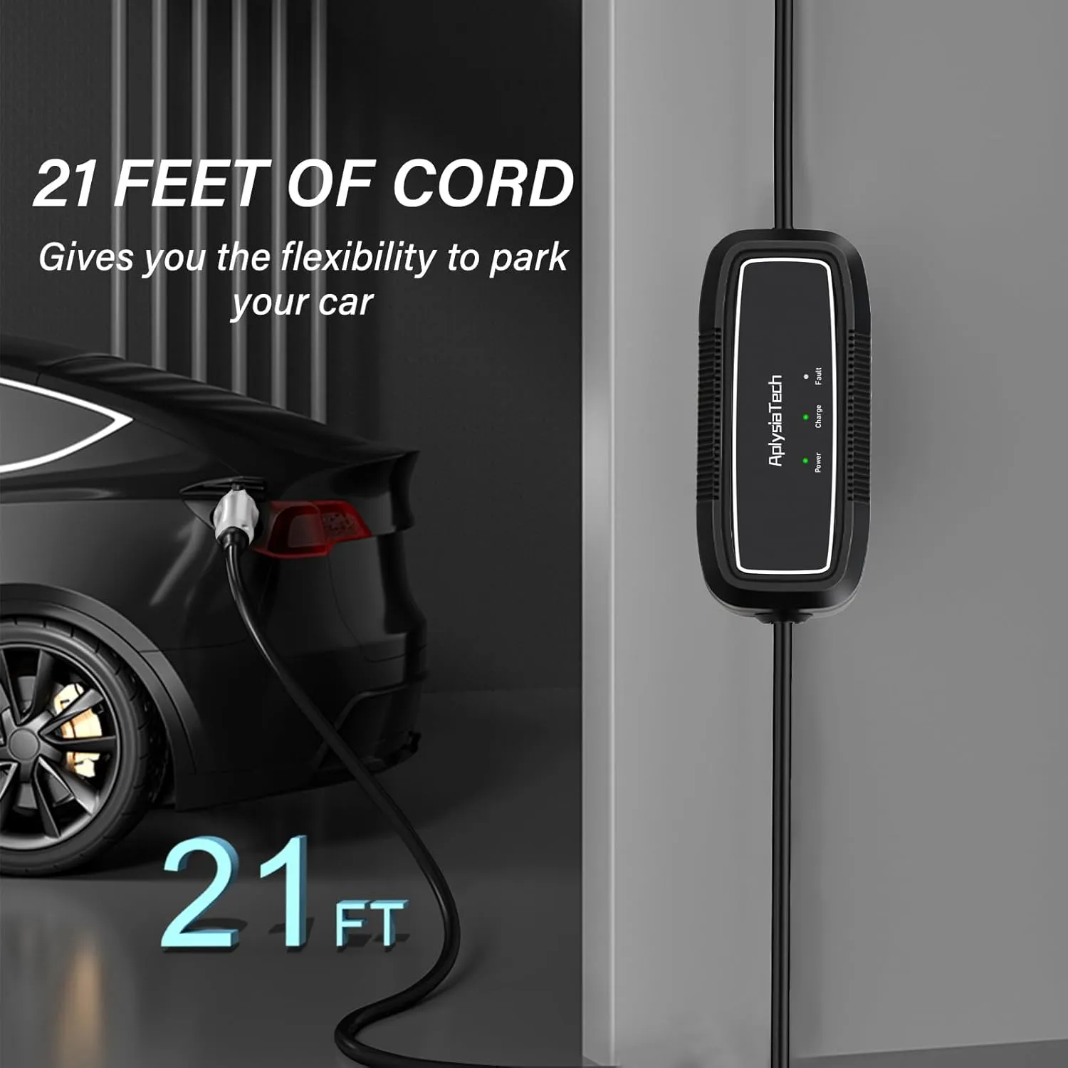 Level 1 2 EV Charger, 16Amp 110-240V, Portable SAE J1772 Electric Car Charger, Plug-in EV Charging Station for Home,21 Ft Level 2 Charger Cable NEMA 6-20Plug(Tesla Need Adapter)