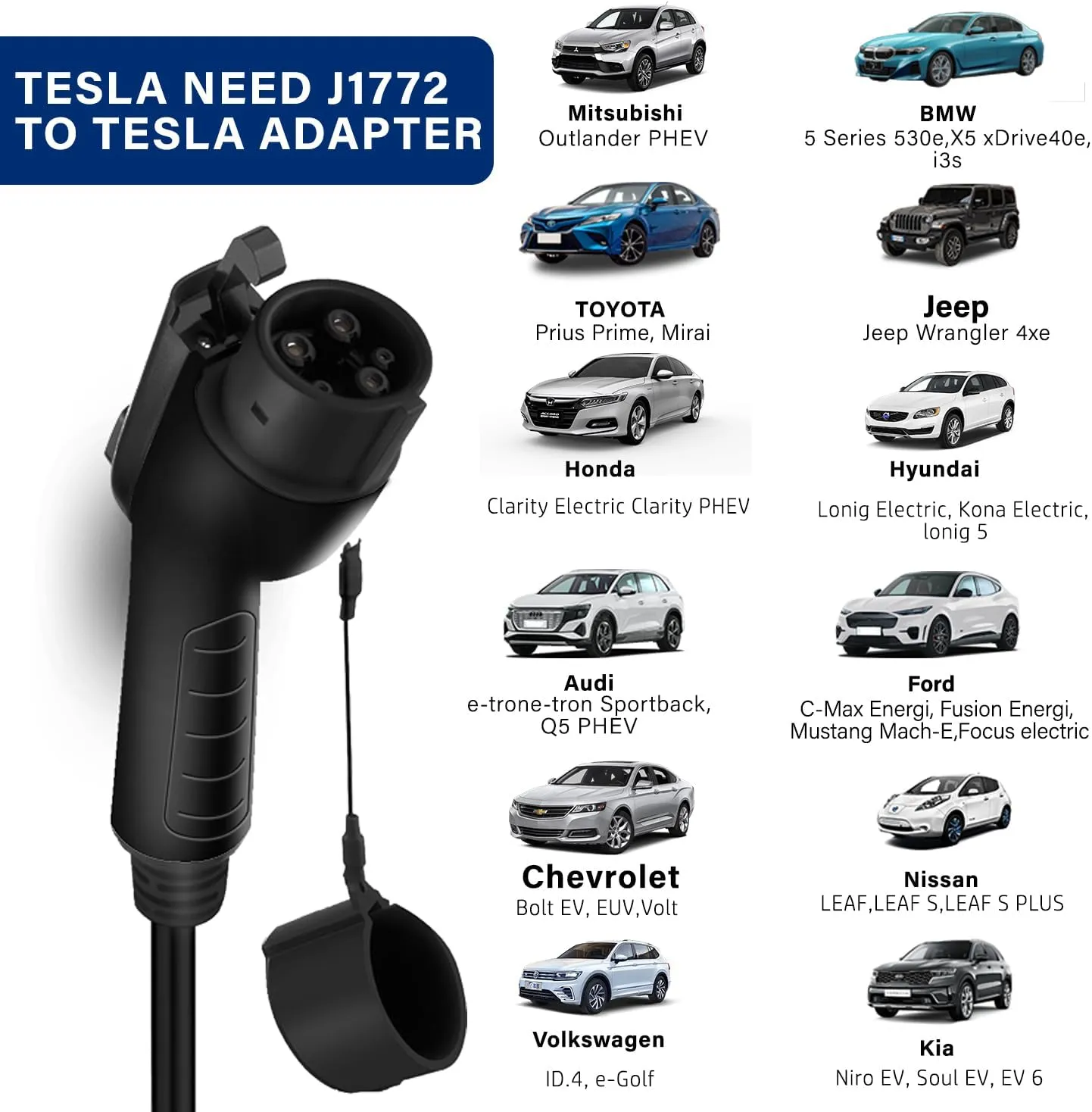 Level 1 2 EV Charger, 16Amp 110-240V, Portable SAE J1772 Electric Car Charger, Plug-in EV Charging Station for Home,21 Ft Level 2 Charger Cable NEMA 6-20Plug(Tesla Need Adapter)