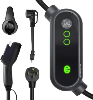 Level 2 240V/40A Fast EV Charger, ETL/FCC/Energy Star Certified, 24ft Cable, Wall Mount and Portable, 14-50R to 5-15P Adapter, LCD Screen, Indoor/Outdoor Charging Station, Dark Gray
