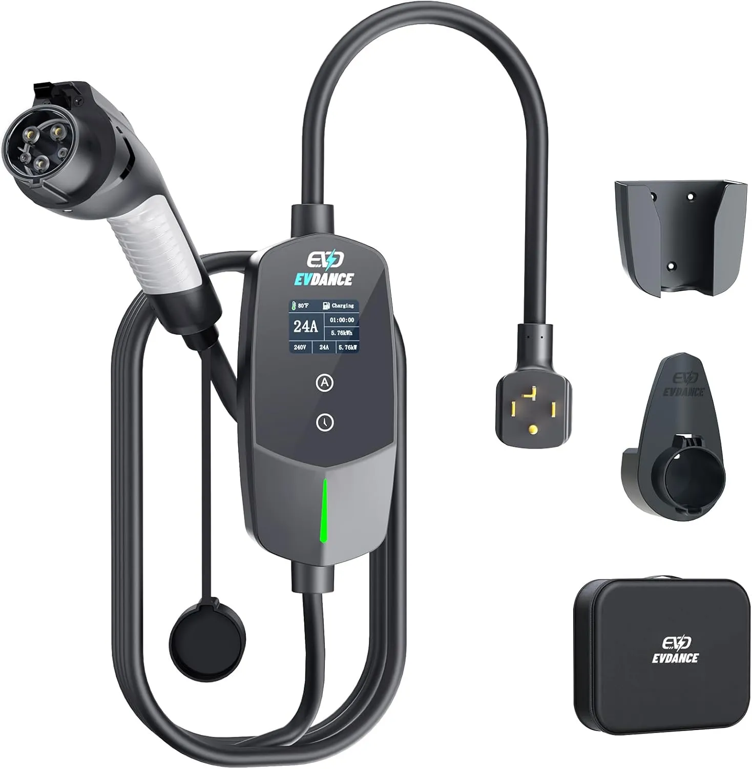 Level 2 EV Charger 24Amp 240V - NEMA 14-30 Plug Charging Station, 25FT Cable for Home/Garage, J1772 Certified Electric Vehicles & Adjustable Amps (10-24A) (for Non-Tesla EVs, NEMA 14-30 Plug)
