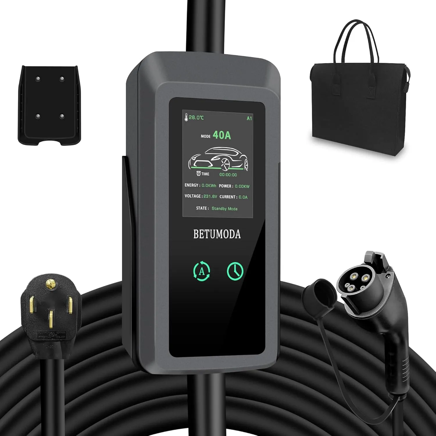 Level 2 EV Charger, 40 Amp, Portable Charger for Home and J1772, 25ft Cable, 240V, Charging Stations with LED Display, NEMA14-50 Plug, Current Adjustable. (Tesla Need Adapter)