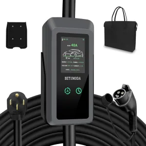 Level 2 EV Charger, 40 Amp, Portable Charger for Home and J1772, 25ft Cable, 240V, Charging Stations with LED Display, NEMA14-50 Plug, Current Adjustable. (Tesla Need Adapter)