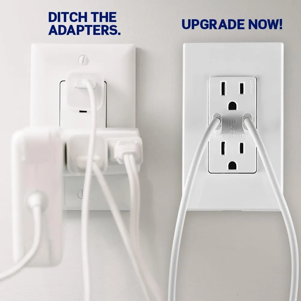 Leviton T5635-W 30W (6A) USB Dual Type-C/C Power Delivery In-Wall Charger with 15A Tamper-Resistant Outlet, USB Charger for Smartphones, Tablets, Laptops, White