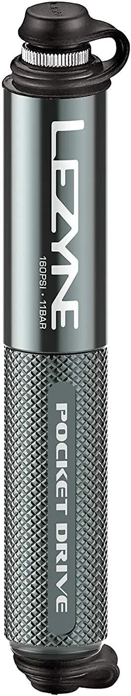 LEZYNE Pocket Drive HP Bicycle Hand Pump, High Pressure 160 PSI, Presta & Schrader Compatible, Durable CNC Aluminum, Compact, ABS Flex Hose, Bike Tire Pump