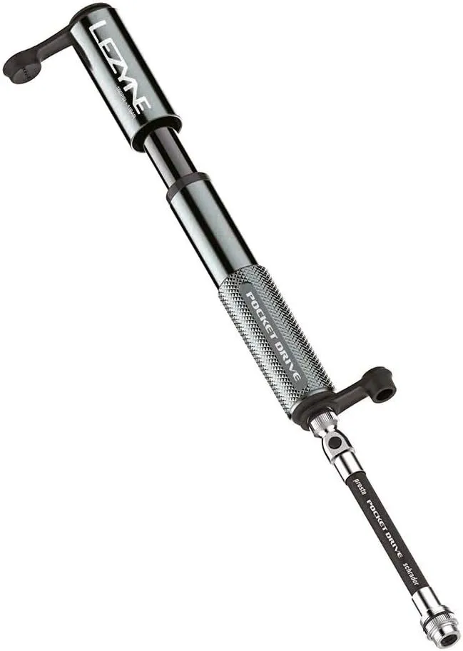LEZYNE Pocket Drive HP Bicycle Hand Pump, High Pressure 160 PSI, Presta & Schrader Compatible, Durable CNC Aluminum, Compact, ABS Flex Hose, Bike Tire Pump