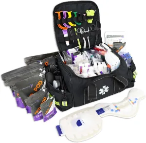 Lightning X Pre-Stocked EMS/EMT Trauma Kit w/Large First Responder Bag & 256 First Aid Medical Supplies - Black