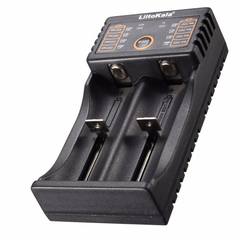 Liitokala Lii-202 Double slot smart battery charger for NiCd, NiMH, Li-Ion, LiFePO4, USB Power bank function.
