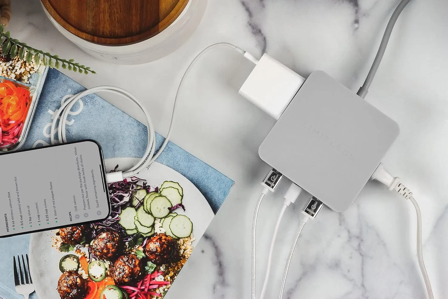Limitless PowerPro 5-Device Charger with 2X USB Ports, 1x Type-C 20W Power Delivery Port, 2X AC Outlets, and 1,280 Joules of Surge Protection (Grey)