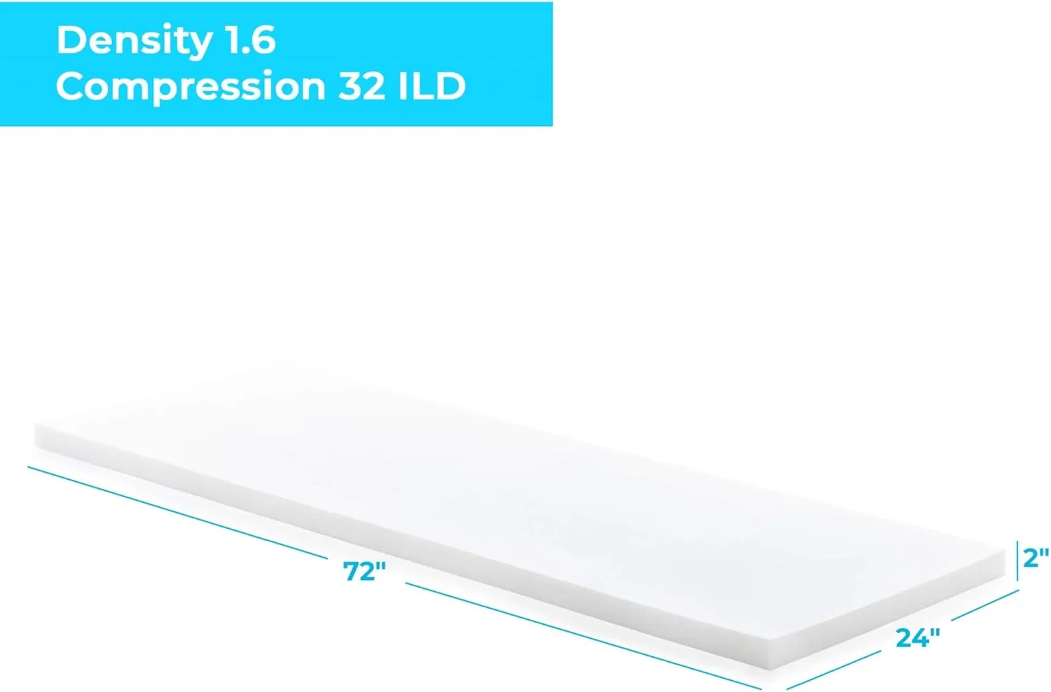 Linenspa High Density Cushion Craft Foam - Perfect for Chairs, Sofas, Headboards, and DIY Projects, 2" x 24" x 72", White