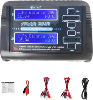 LiPo Battery Charger Dual RC LiPo AC150W DC240W 10A C240 Balance Battery Chargers Discharger Compatible with 1-6S LiPo Li-ion Life LiHV 1-15S NiCd NiMH PB Smart Battery RC Car