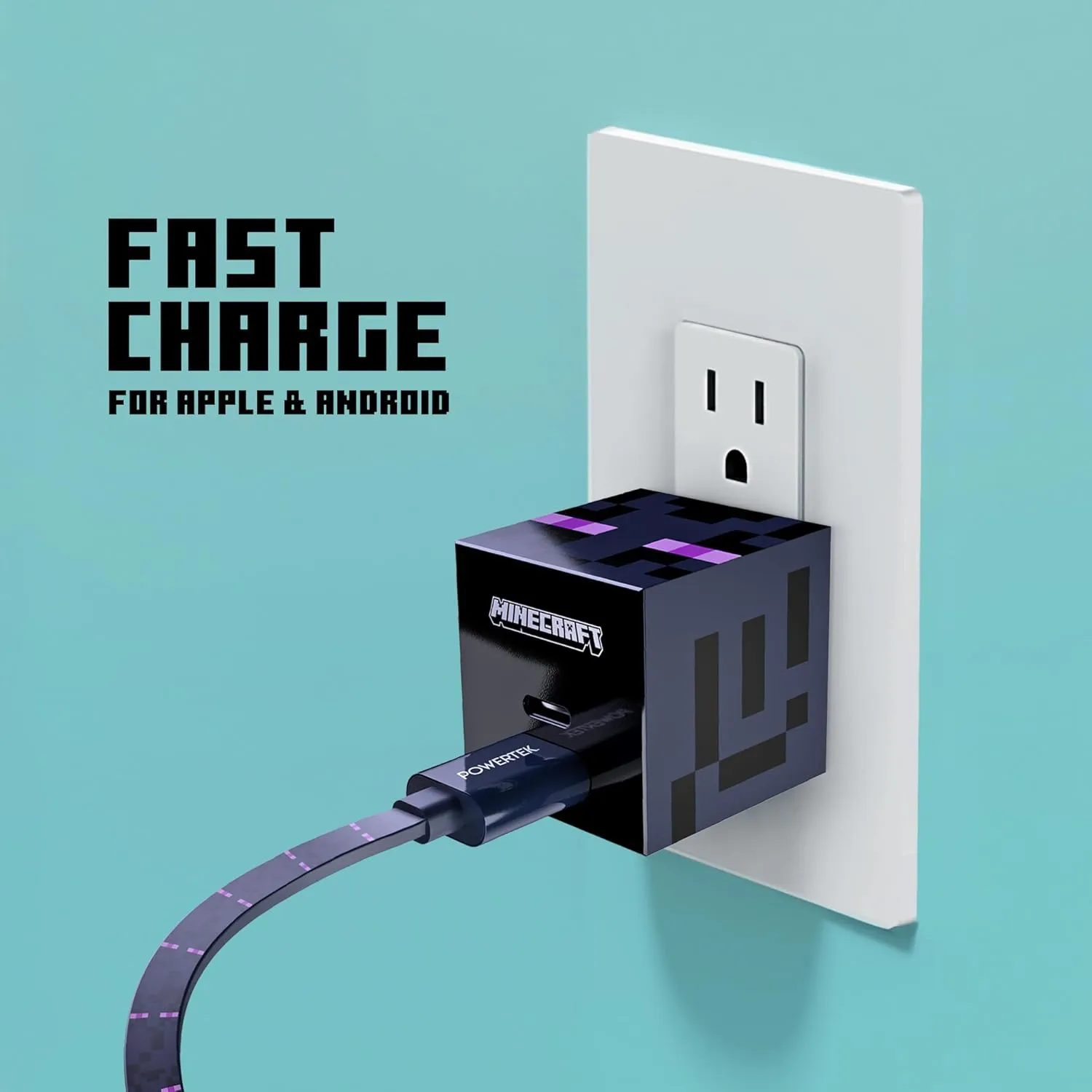 LIQUIPEL Powertek Minecraft Charging Bundle USB-A to Lightning (MFi Certified) and Wall Charger (Enderman)