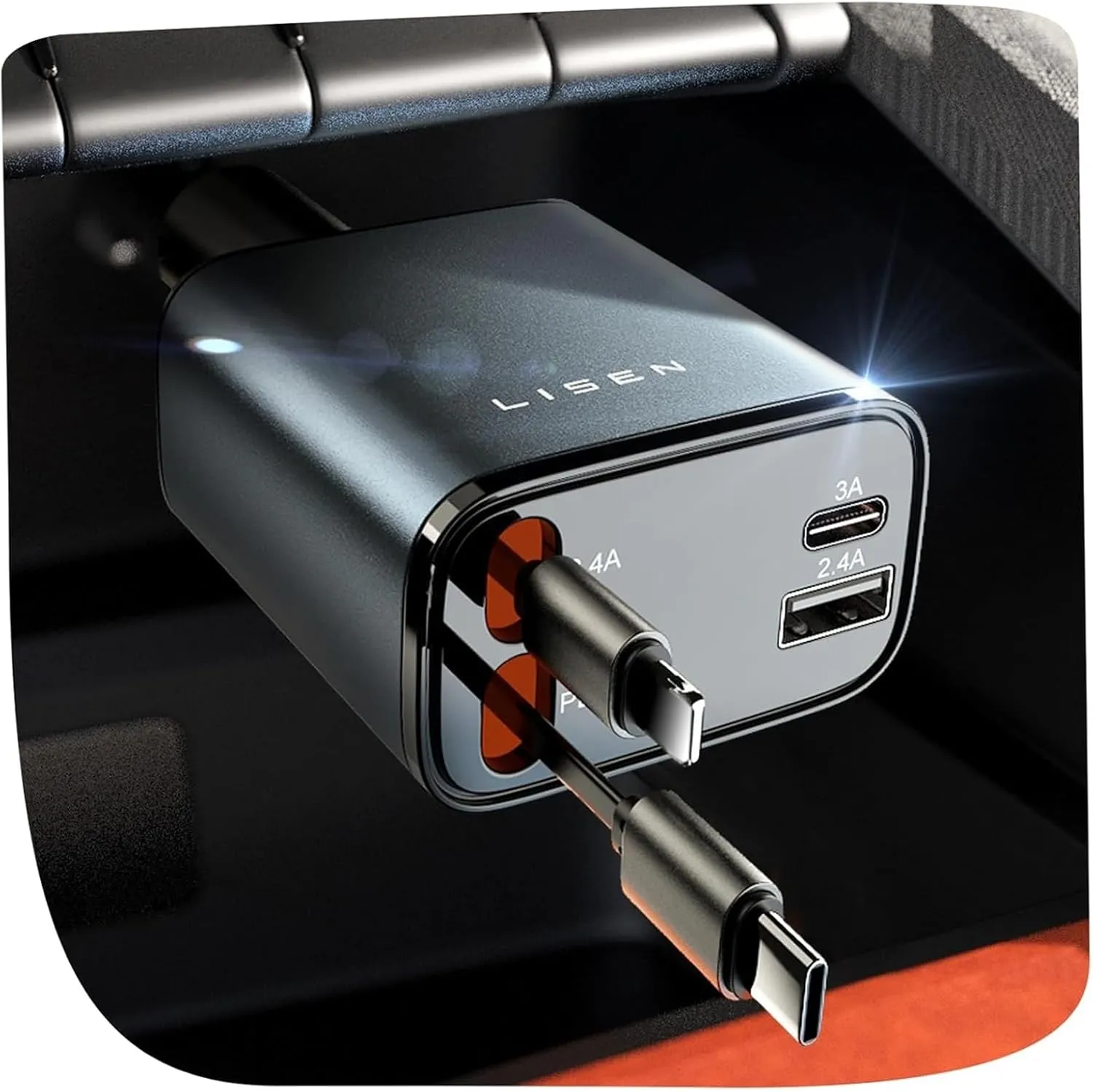 LISEN Retractable Car Charger, 69W USB C Car Accessories Adapter for iPhone 16 USB C Charger Fast Charging, Fathers Day for Gifts, Travel Essentials Gifts for Women Men, for iPhone 16 15 14 13 12