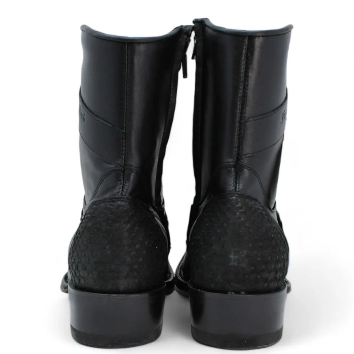 Los Altos Men's Original Python Skin European Toe Short Boots - Black 76BFN5705