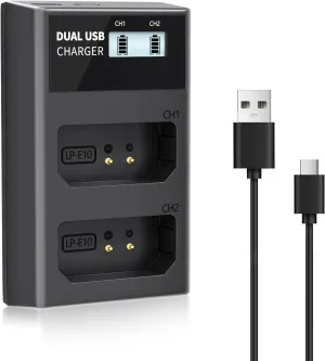 LP LP-E10 Battery Charger, LCD Dual Charger Compatible with Canon EOS Rebel T7, T6, T5, T3, T100, 4000D, 3000D, 2000D, 1500D, 1300D, 1200D, 1100D, Kiss X50, X70, X80, X90(NOT for T3i T5i T6i T6s T7i)