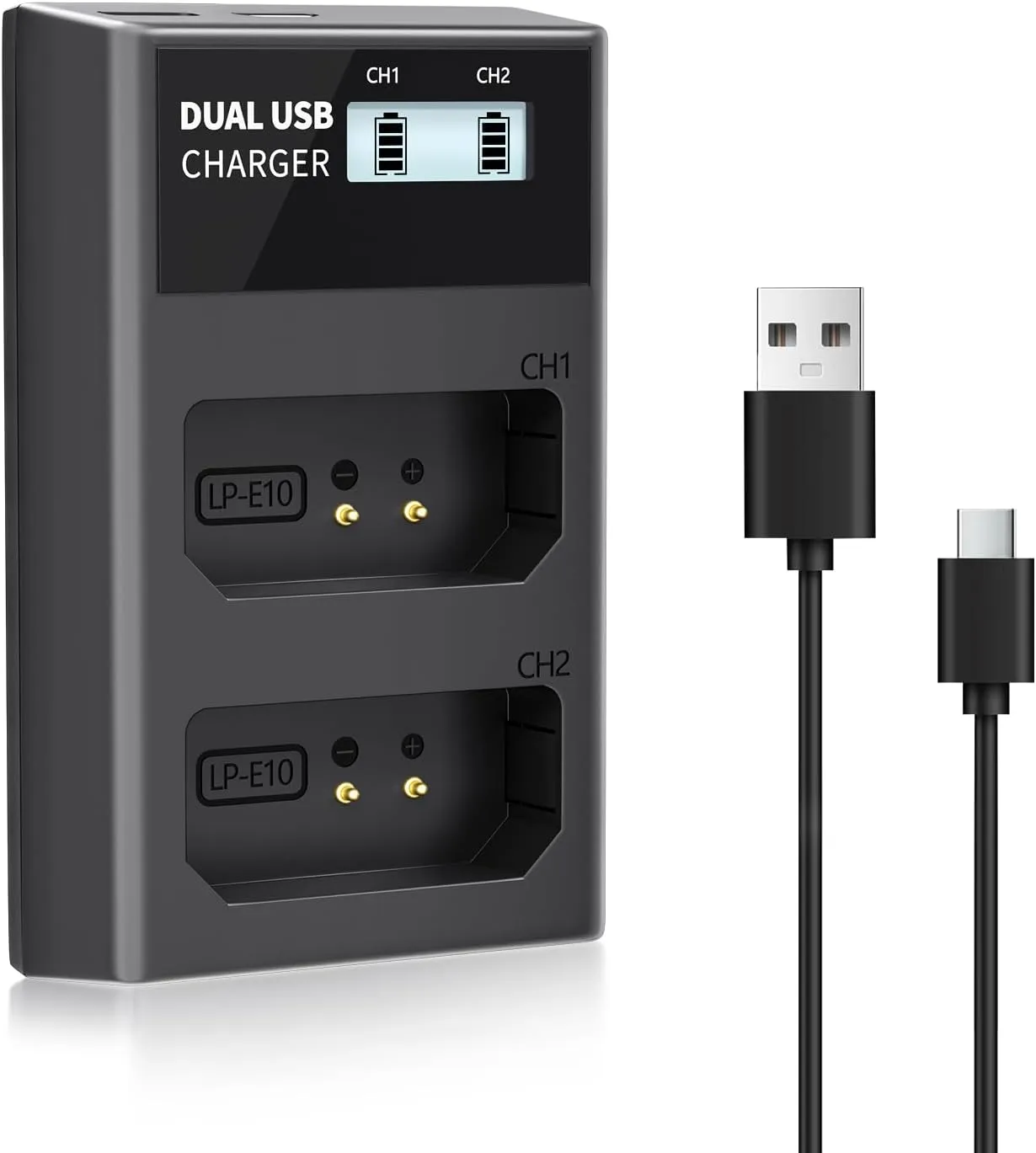 LP LP-E10 Battery Charger, LCD Dual Charger Compatible with Canon EOS Rebel T7, T6, T5, T3, T100, 4000D, 3000D, 2000D, 1500D, 1300D, 1200D, 1100D, Kiss X50, X70, X80, X90(NOT for T3i T5i T6i T6s T7i)
