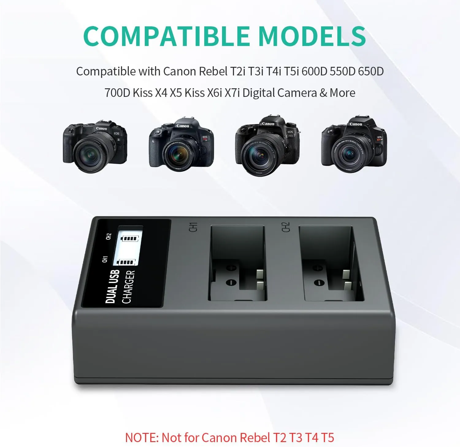 LP LP-E8 Battery Charger, LCD Display & Dual Slot Charger Compatible with Canon Rebel T2i T3i T4i T5i 600D 550D 650D 700D Kiss X4 X5 Kiss X6i X7i Digital Camera & More (Not for T2 T3 T4 T5)