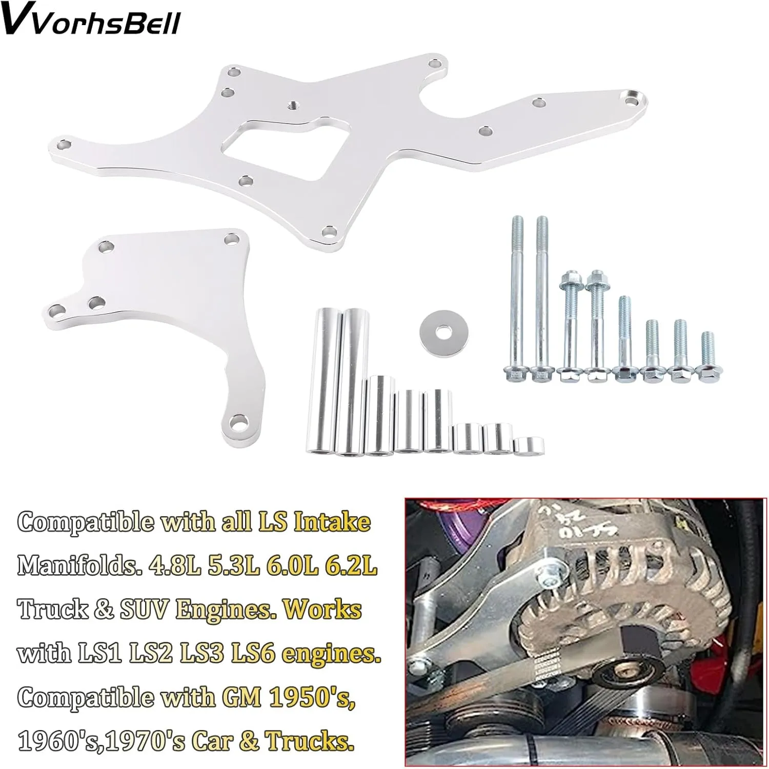 LS Serpentine Bracket & Alternator Power Steering Pump Swap Conversion - Compatible with Chevrolet LS1 LS2 LS3 LS6 LS7 Engines 4.8L 5.3L 6.0L 6.2L Truck & SUV Engines