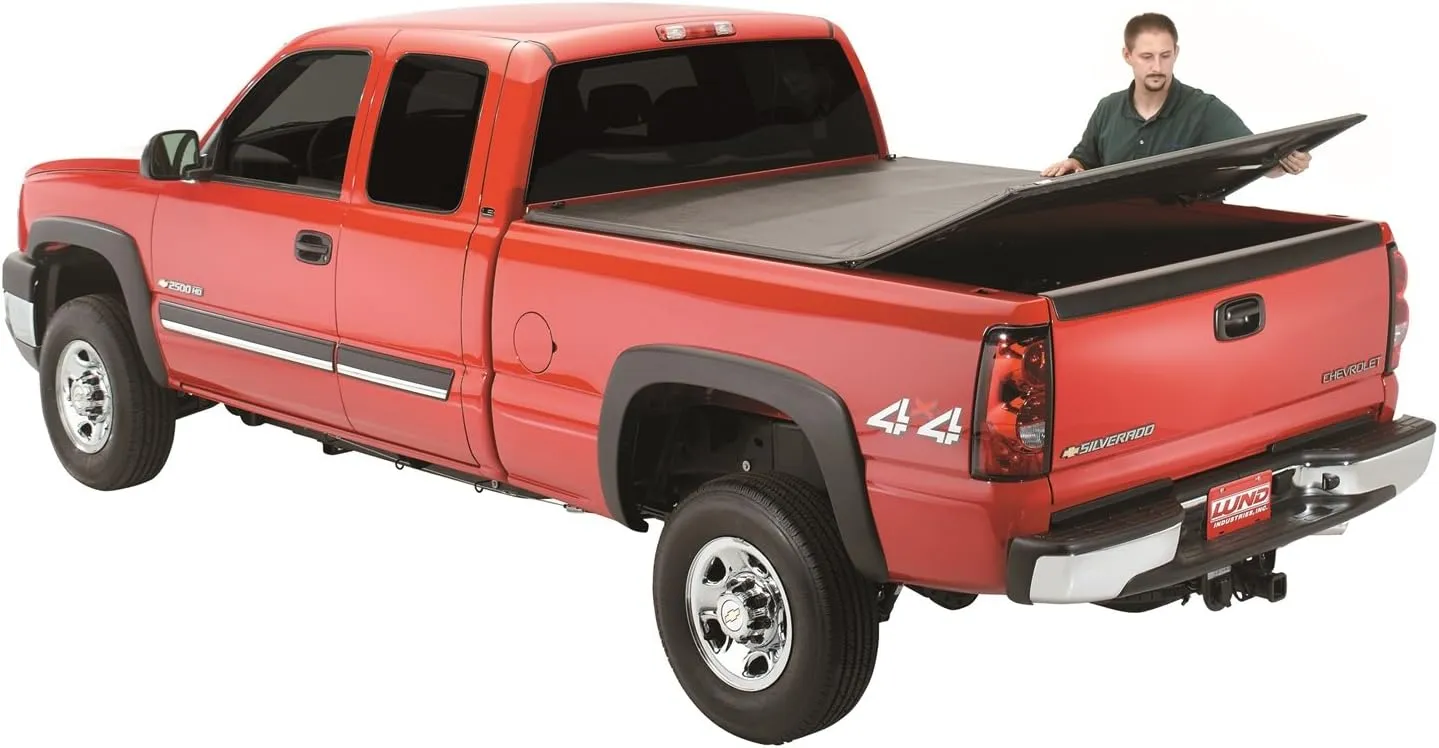 Lund Genesis Tri-Fold Soft Folding Truck Bed Tonneau Cover | 95092 | Fits 2007 - 2013 Chevy/GMC Silverado/Sierra 5' 9" Bed (69.3")