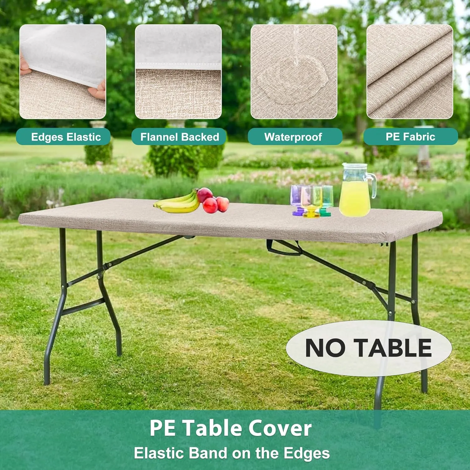 LUSHVIDA 6 Packs Vinyl Tablecloths with Flannel Backing 96x30 inch - Waterproof Plastic Table Covers for 8 Foot Rectangle Folding Table Cloths with Elastic Edges, Faux Linen