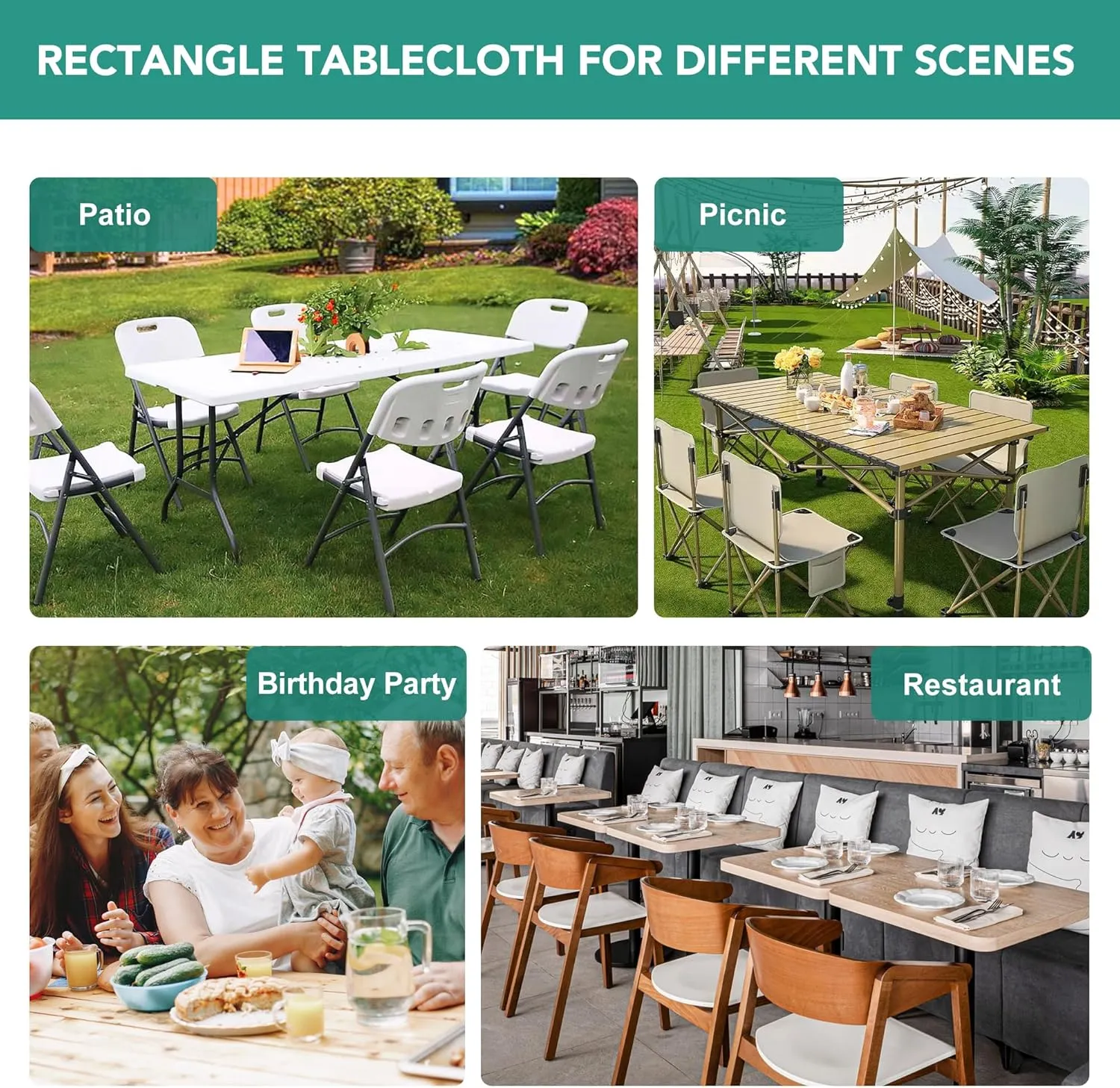 LUSHVIDA 6 Packs Vinyl Tablecloths with Flannel Backing 96x30 inch - Waterproof Plastic Table Covers for 8 Foot Rectangle Folding Table Cloths with Elastic Edges, Faux Linen